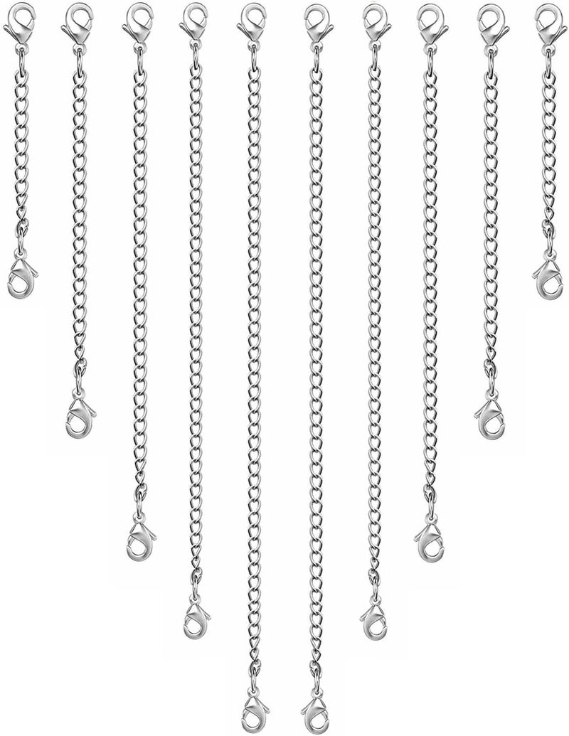 OHINGLT Necklace Extender 10Pcs Chain Extenders for Necklaces Bracelet, Silver Plated Stainless Steel Extension Chain for Women Jewelry Making - Image 1